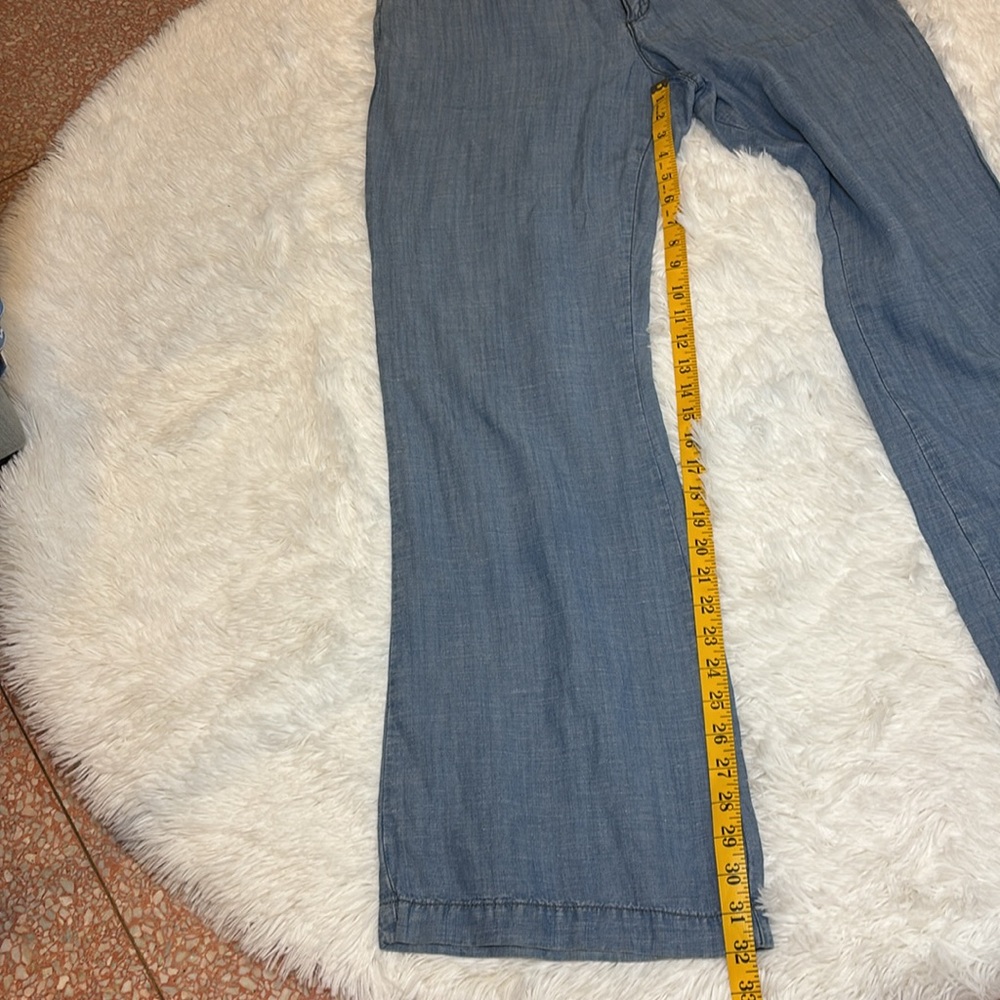 Anthropologie Pilcro Blue Chambray Tencel Linen Wide Leg Pant 30" Mid Rise - Picture 6 of 12
